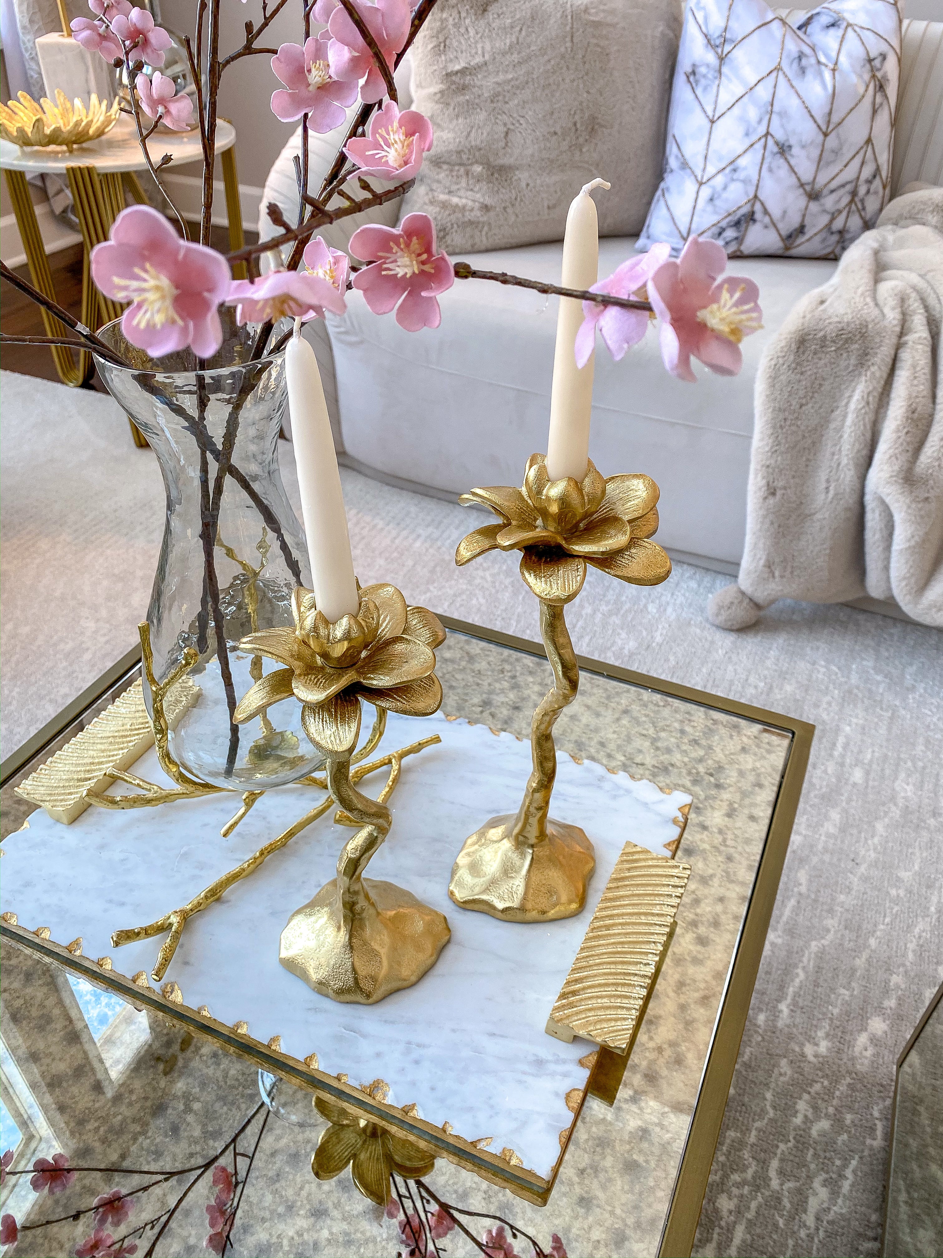 Gold Floral Candle Stick (2 Sizes)-Inspire Me! Home Decor