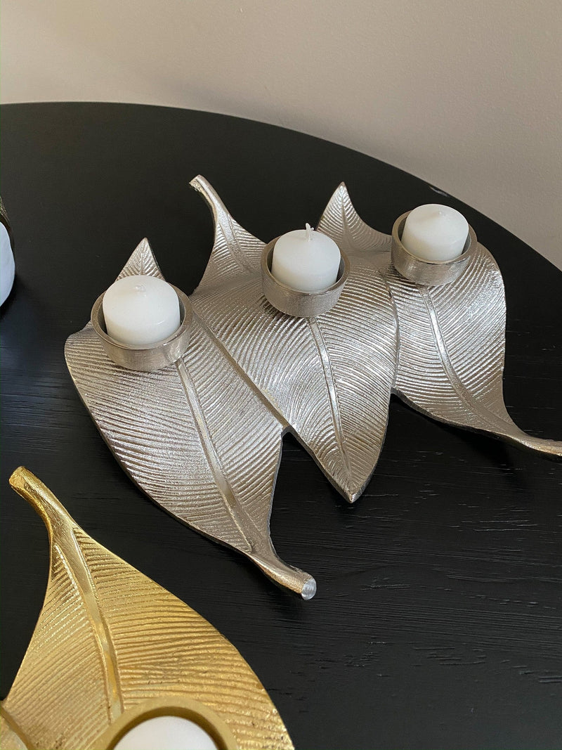 Silver Triple Leaf Tea Light Holder-Inspire Me! Home Decor