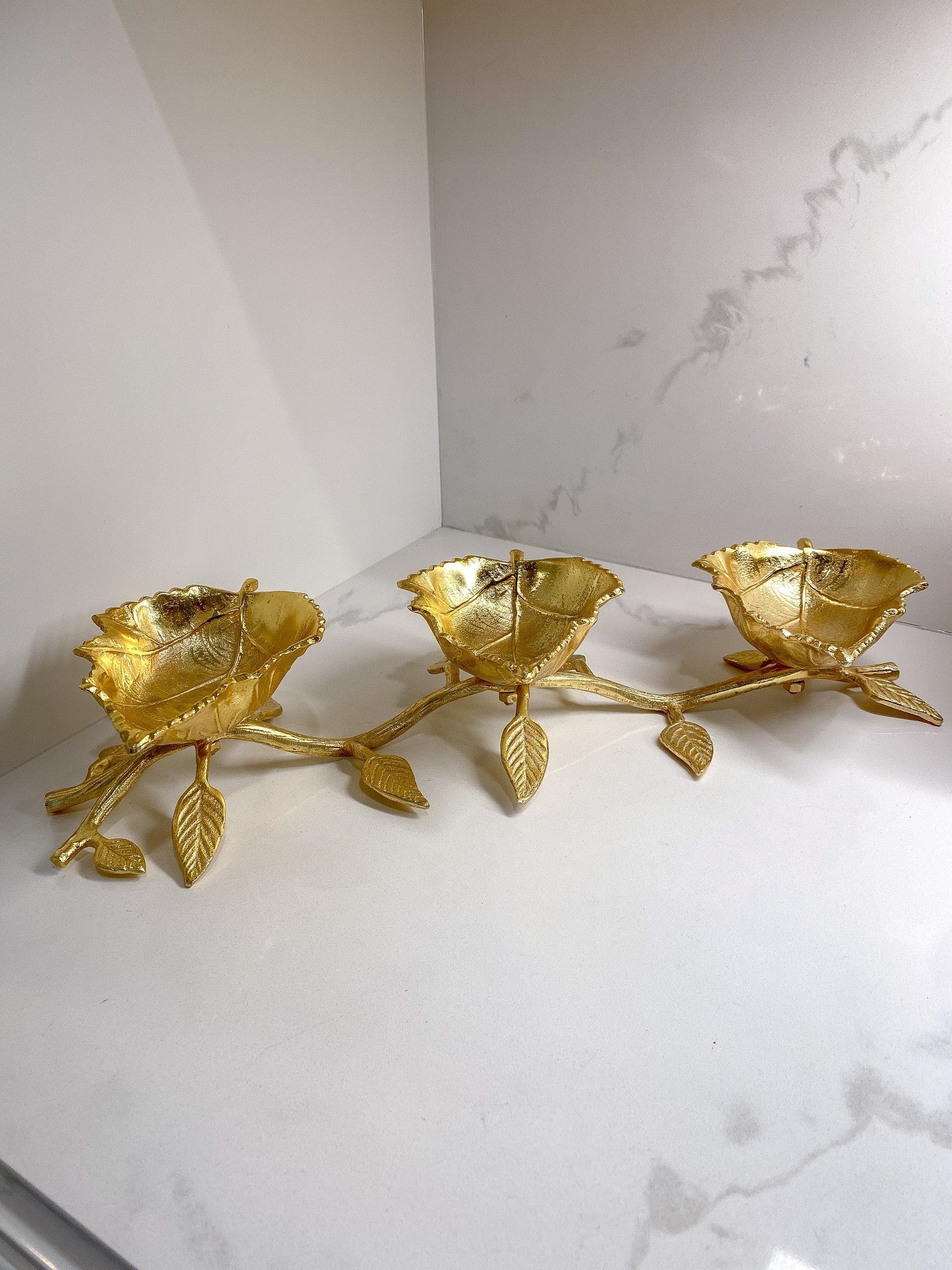 Gold Leaf 3 Section Bowls on Vine Stand-Inspire Me! Home Decor