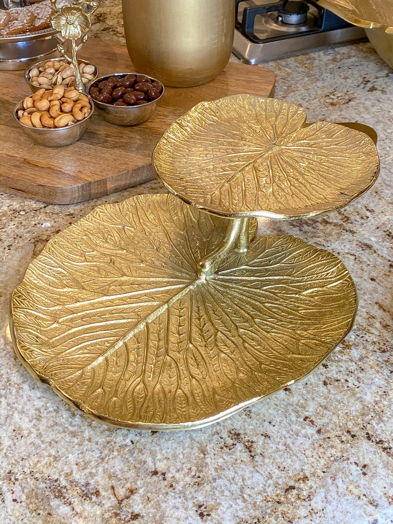 Large 2-tier golden leaf tray-Inspire Me! Home Decor