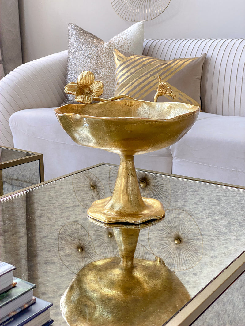 Gold Floral Bowl on Pedestal-Inspire Me! Home Decor