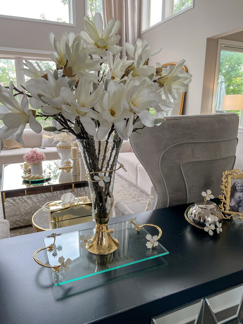 Large Rectangular Glass Tray from The White Jeweled Flower Collection