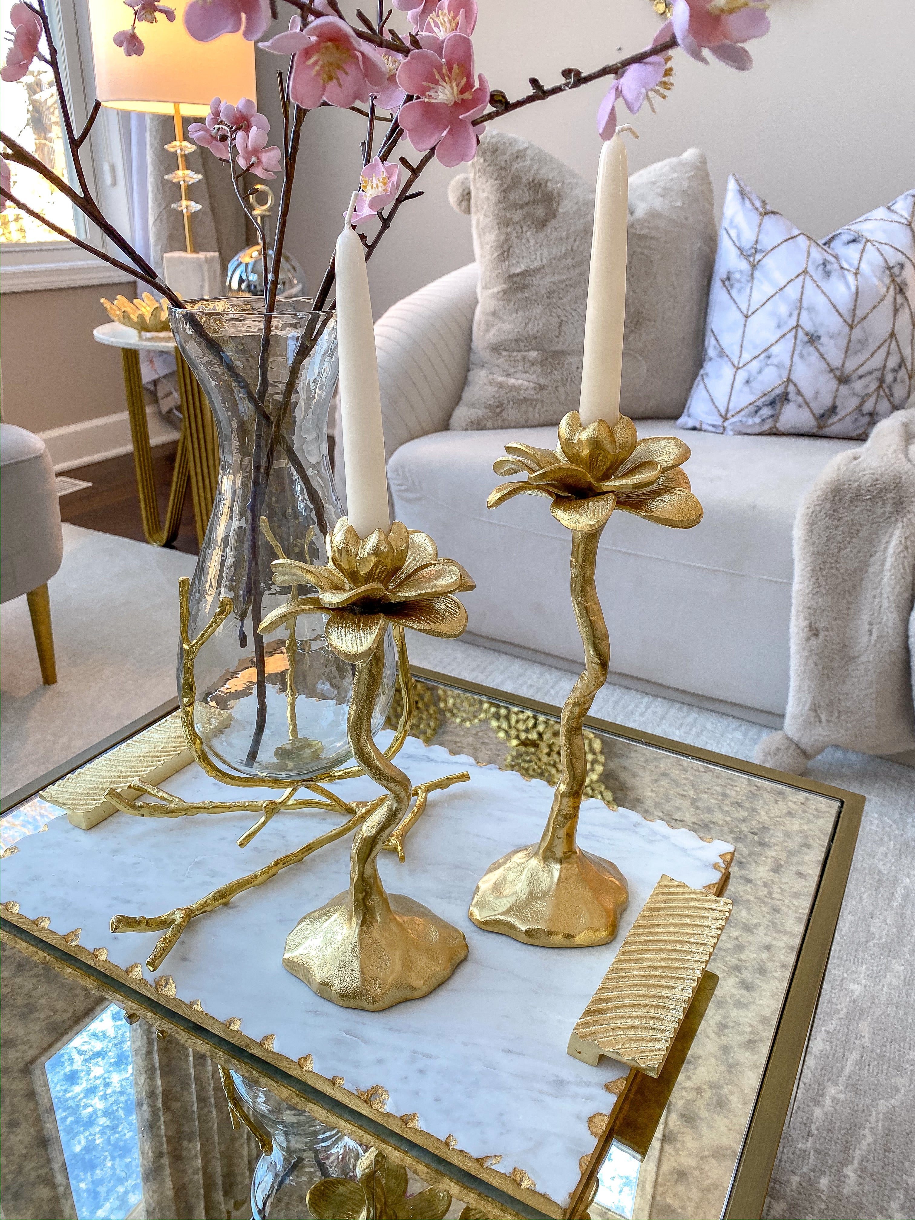 Gold Floral Candle Stick (2 Sizes)-Inspire Me! Home Decor