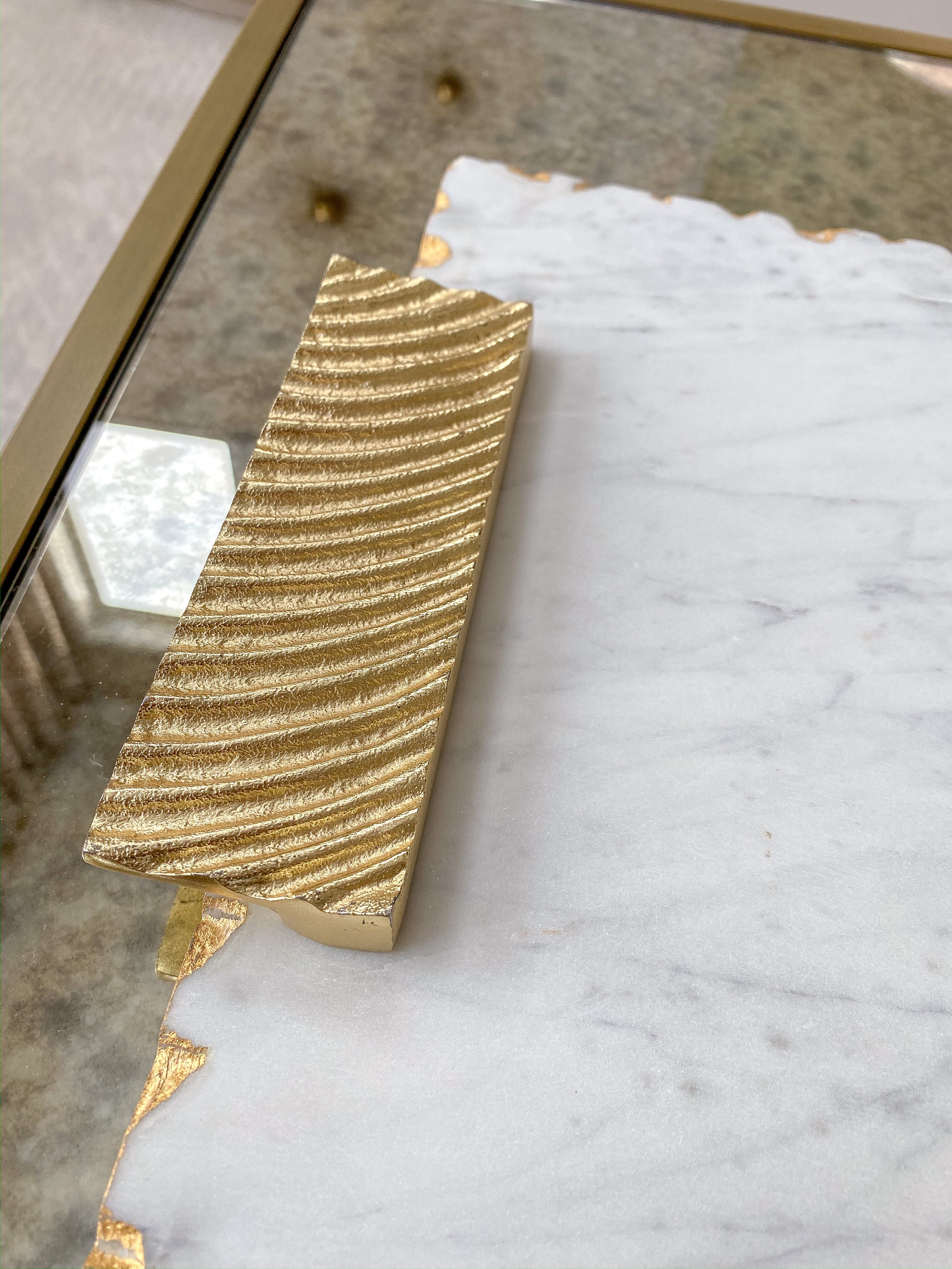 Marble Tray w/ Gold Edge and Textured Handles-Inspire Me! Home Decor