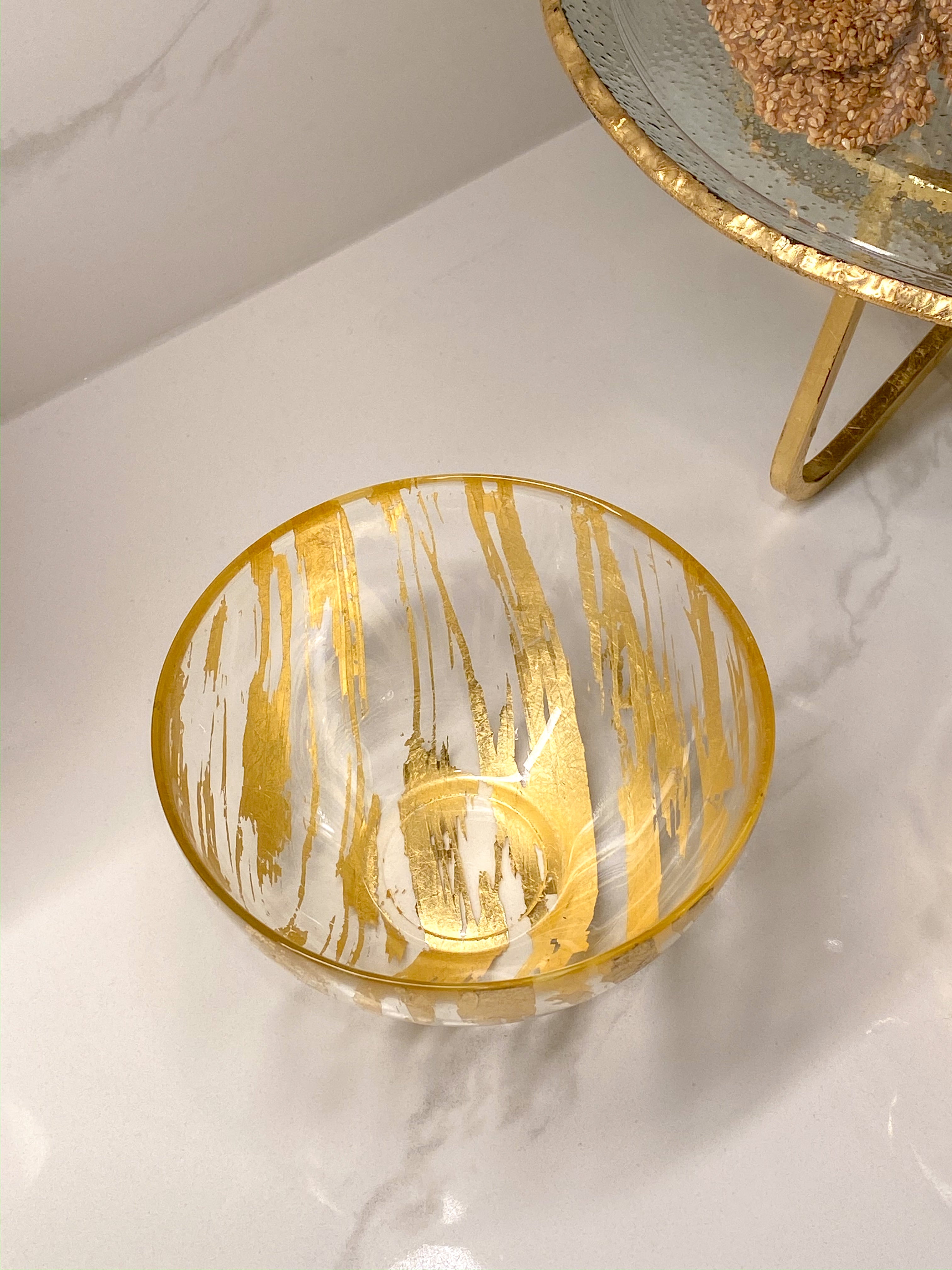 Gold Brushed Glass Snack/ Salad Bowl-Inspire Me! Home Decor