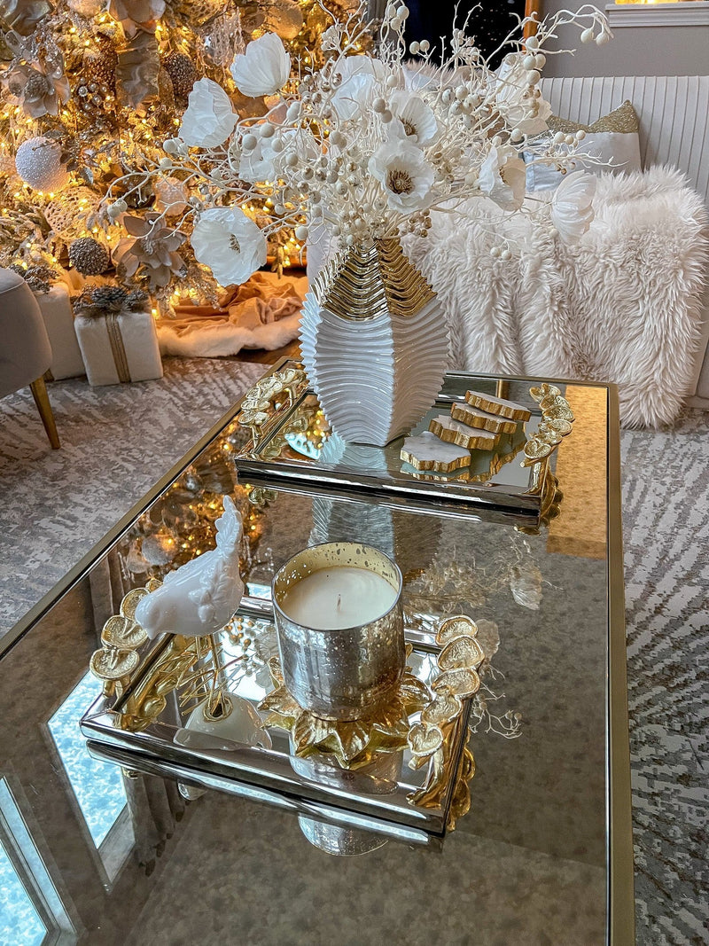 Rectangular Mirror Tray with Silver Border and Gold Leaf Design (2 Sizes)-Inspire Me! Home Decor