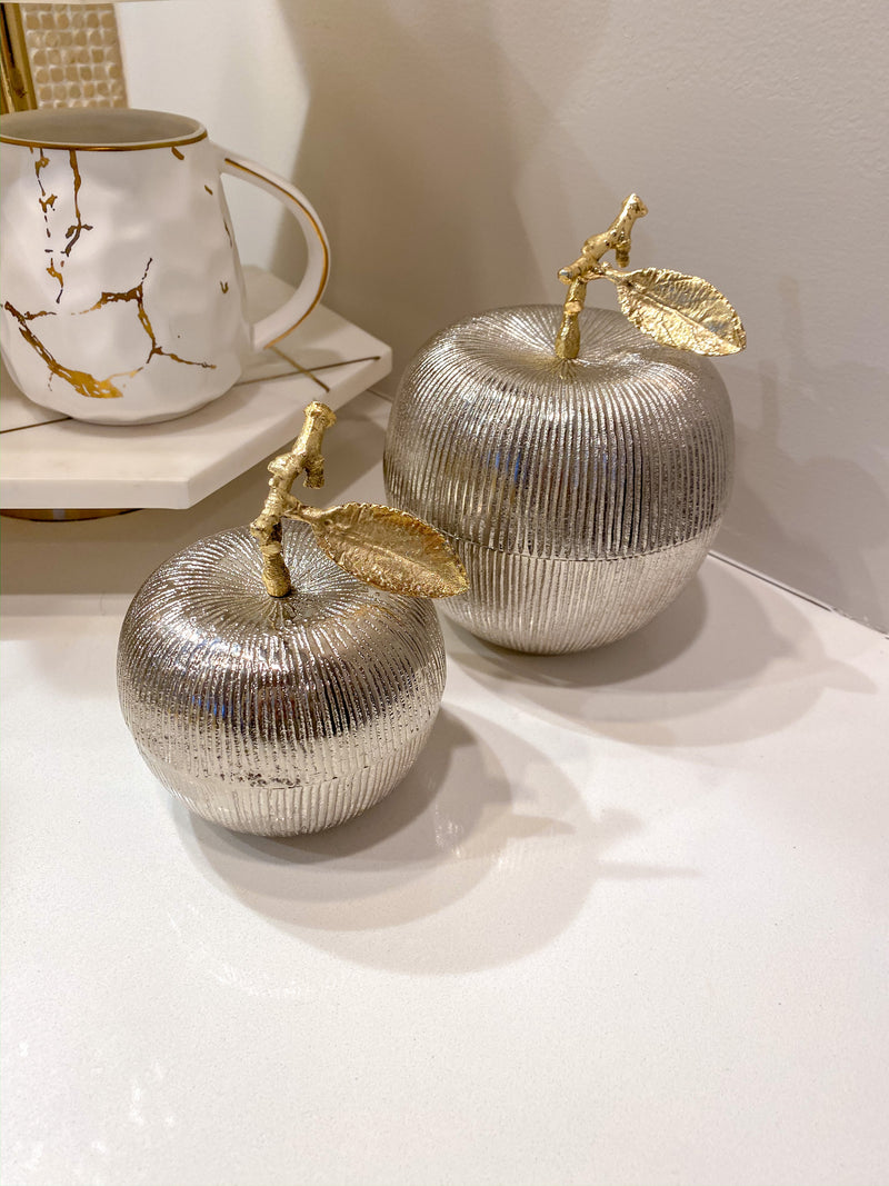Silver and Gold Apple Shaped Snack Jar (2 Sizes)-Inspire Me! Home Decor