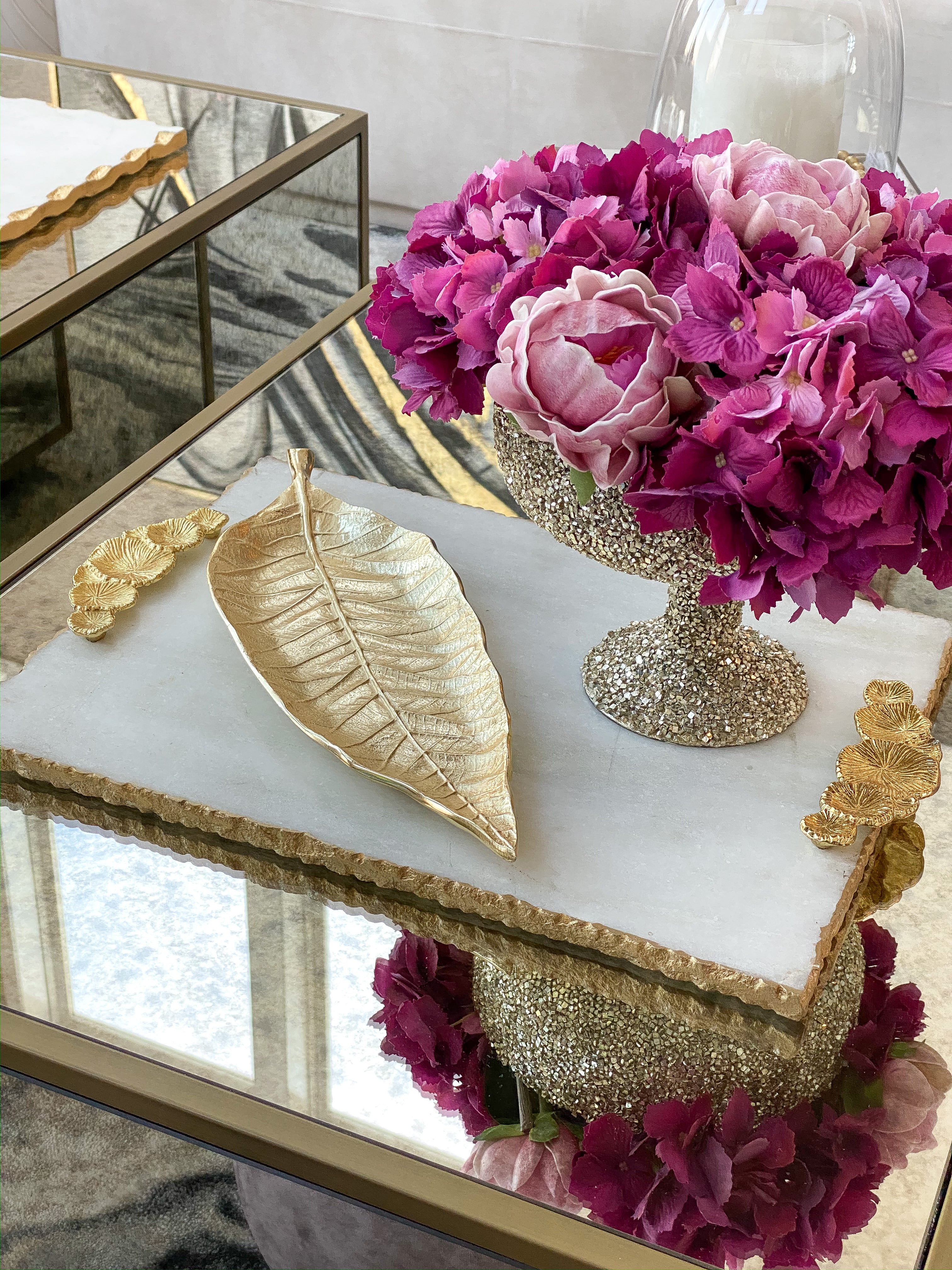 Long Slim Gold Metal Leaf Tray-Inspire Me! Home Decor