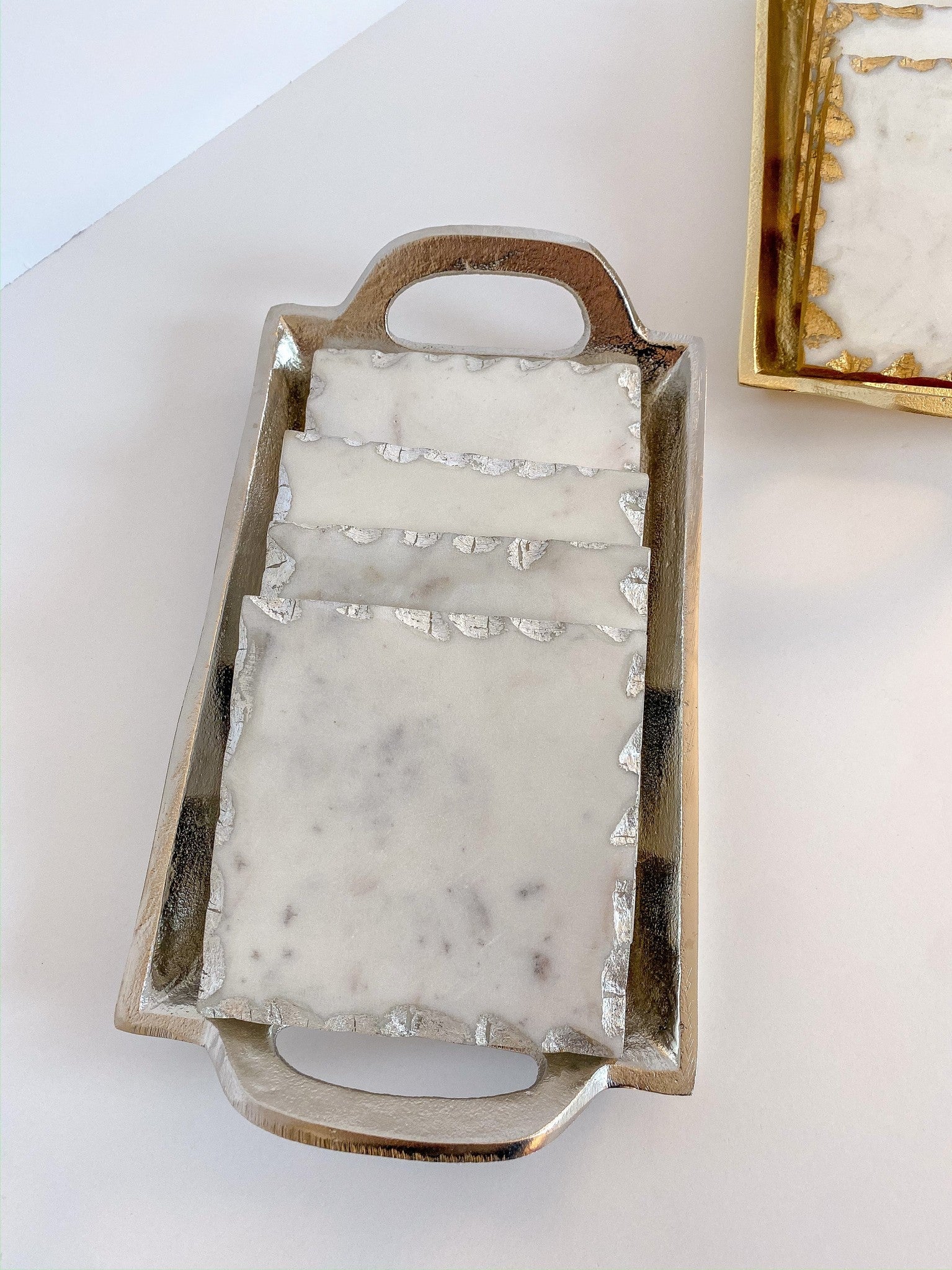 Marble Coasters w/ Silver Trim and Tray-Inspire Me! Home Decor