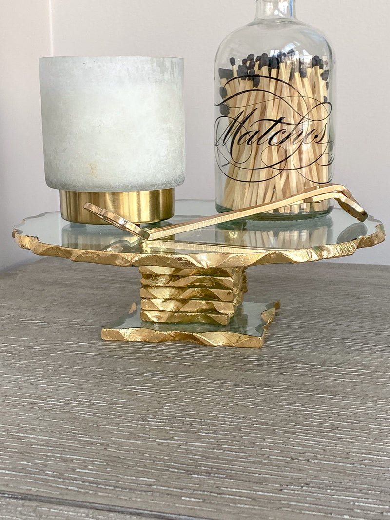 Stacked Glass Cake Stand with Textured Gold Rim ( 2 sizes )-Inspire Me! Home Decor