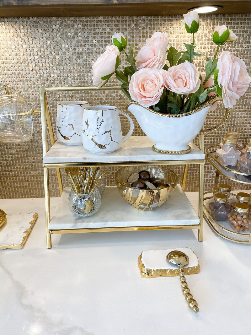 Two Tiered Marble Trays w/ Gold Frame-Inspire Me! Home Decor