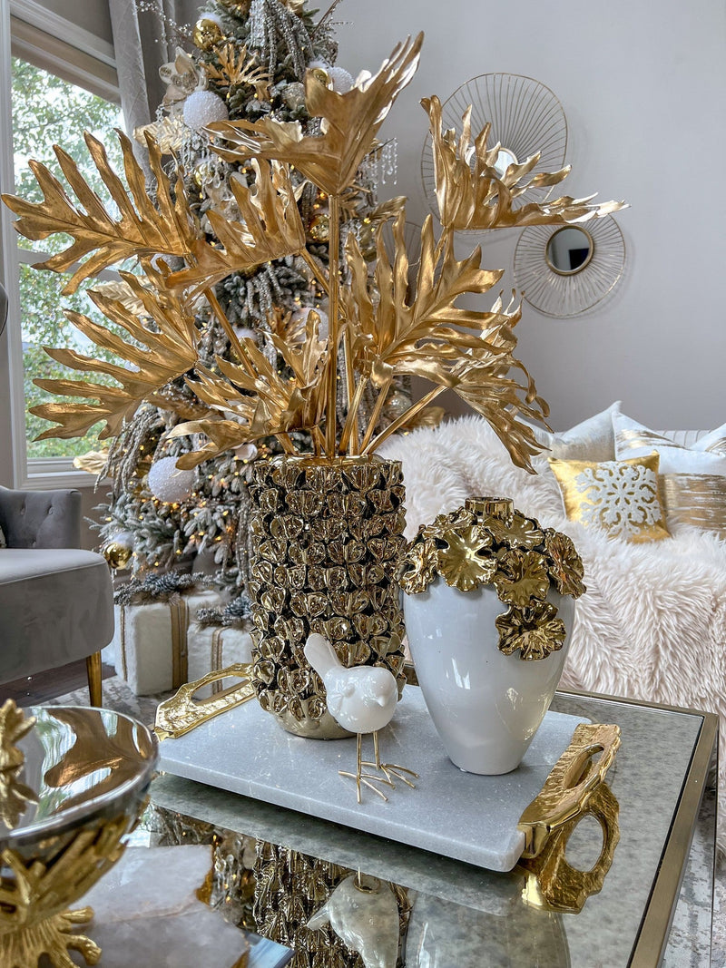 Gold Vase with Petal Design-Inspire Me! Home Decor