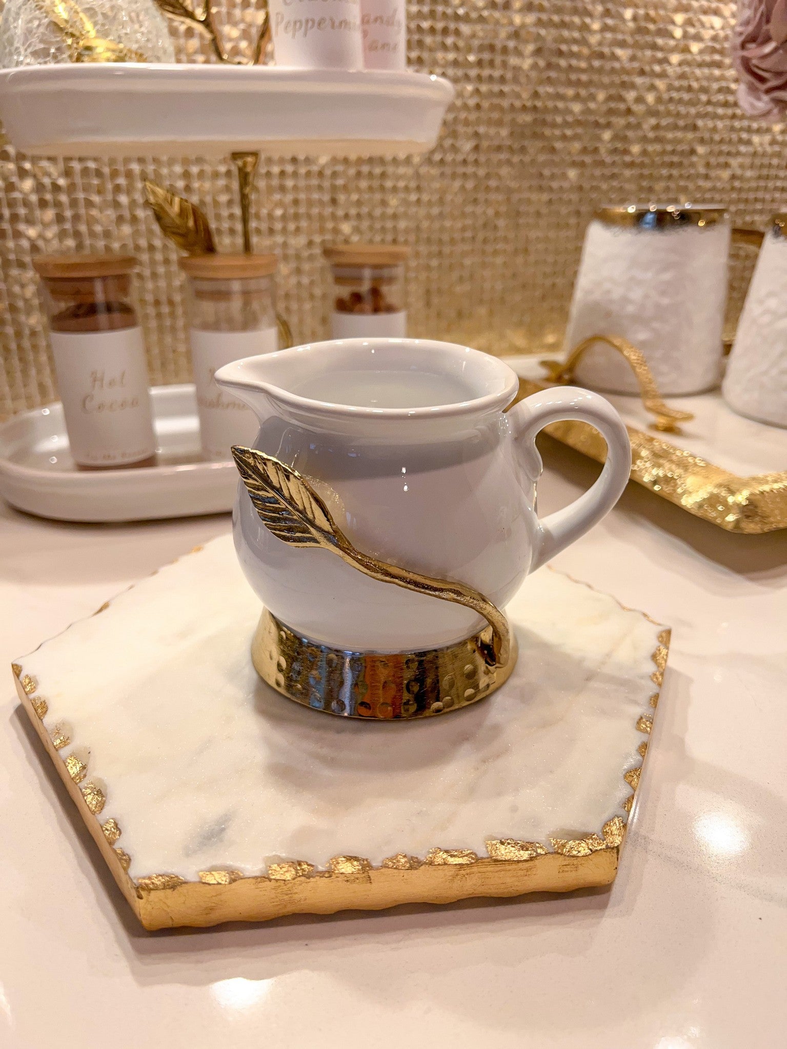 White and Gold Leaf Milk Dispenser-Inspire Me! Home Decor