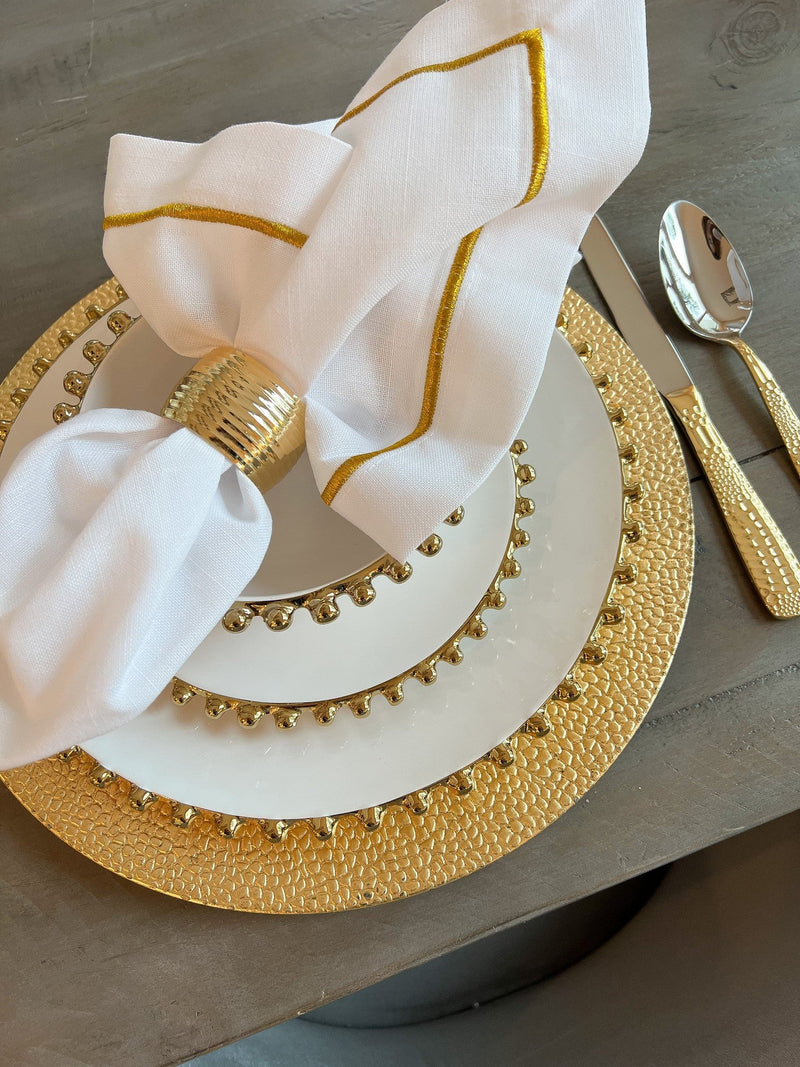 White and Gold Beaded Dinner Set-Inspire Me! Home Decor