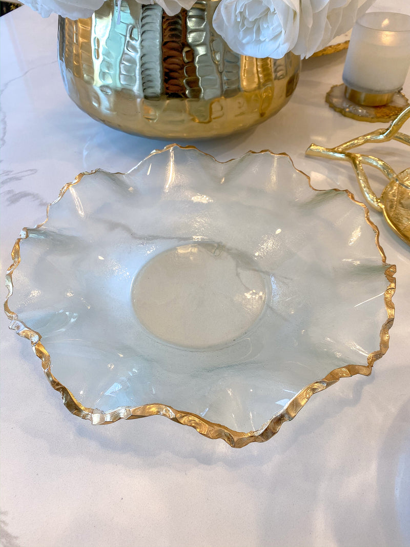 Wavy Glass Bowl w/ Gold Trim-Inspire Me! Home Decor