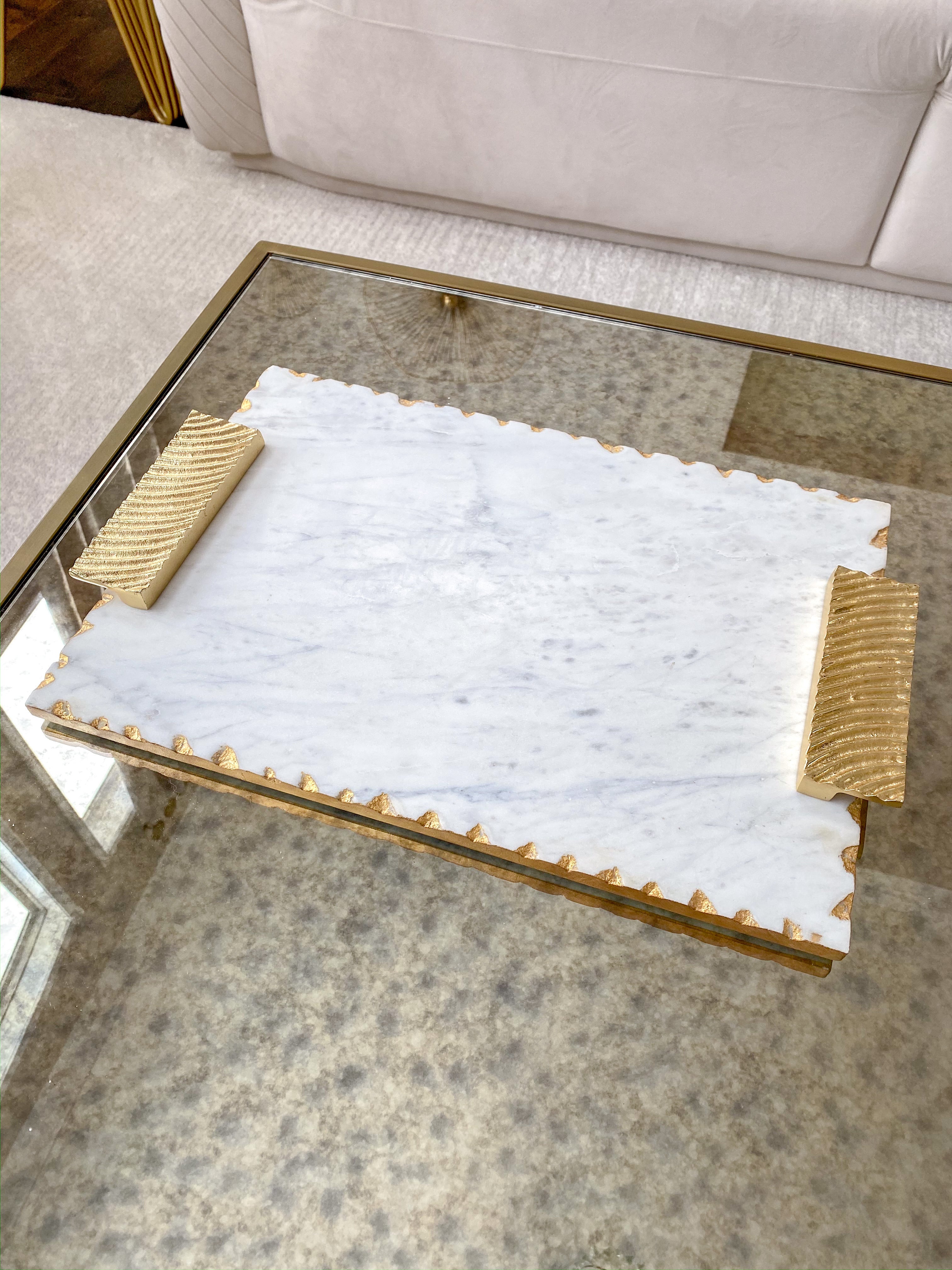 Marble Tray w/ Gold Edge and Textured Handles-Inspire Me! Home Decor