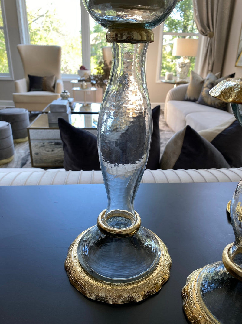 Glass Candle Holders with Gold Ruffle Detail (2 Sizes)-Inspire Me! Home Decor