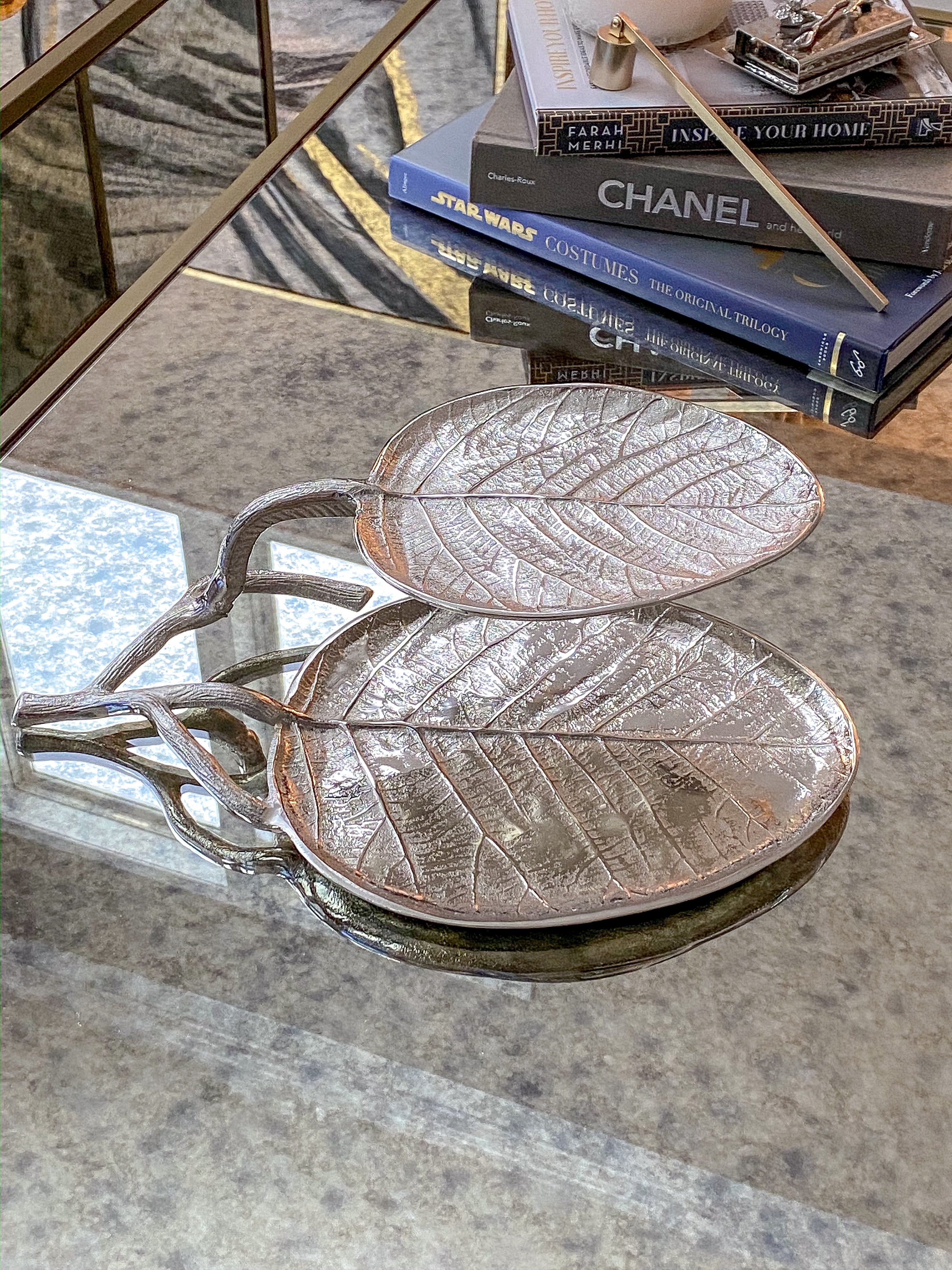 2-Tiered Leaf Tray Silver-Inspire Me! Home Decor