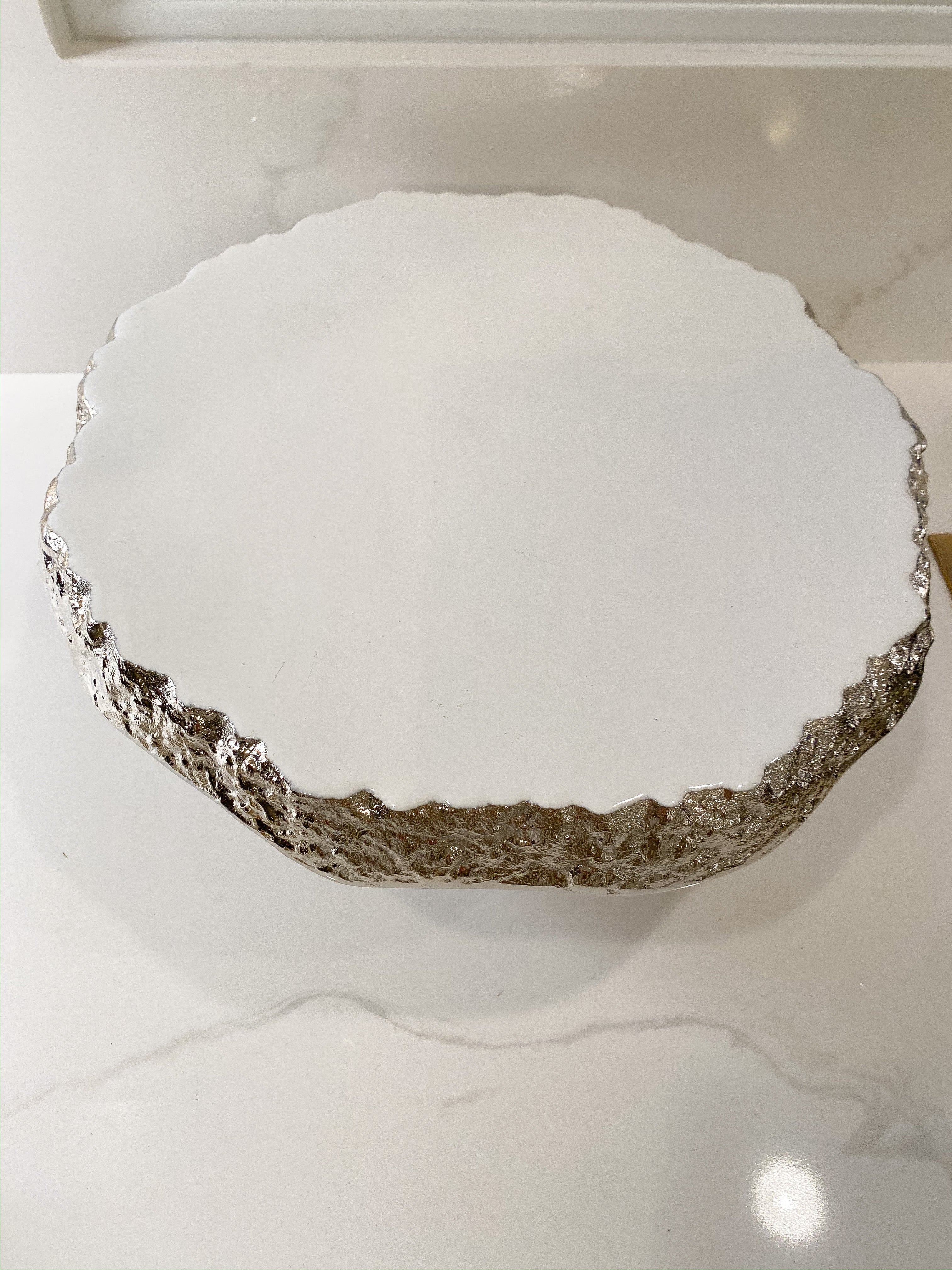 White Enameled Cake Stand with Metallic Edge (2 Colors)-Inspire Me! Home Decor