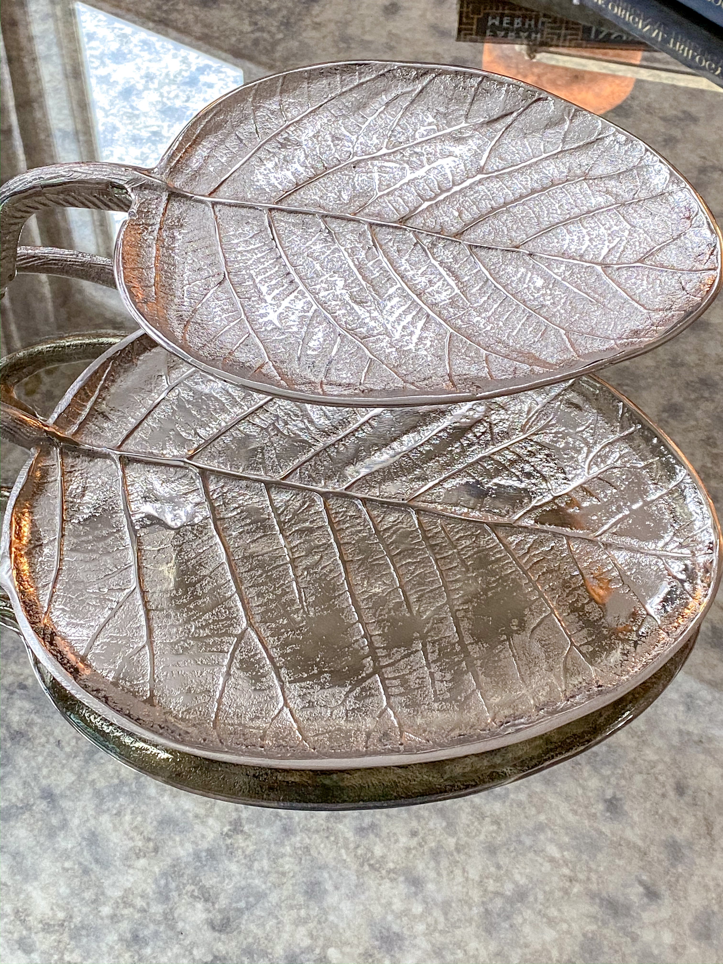 2-Tiered Leaf Tray Silver-Inspire Me! Home Decor