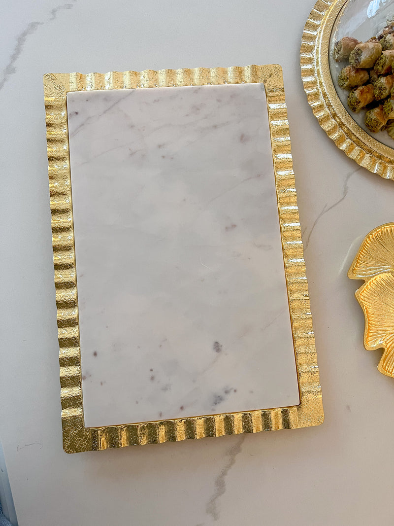 Large Rectangle Marble Tray with Ripple Edge (2 Colors)