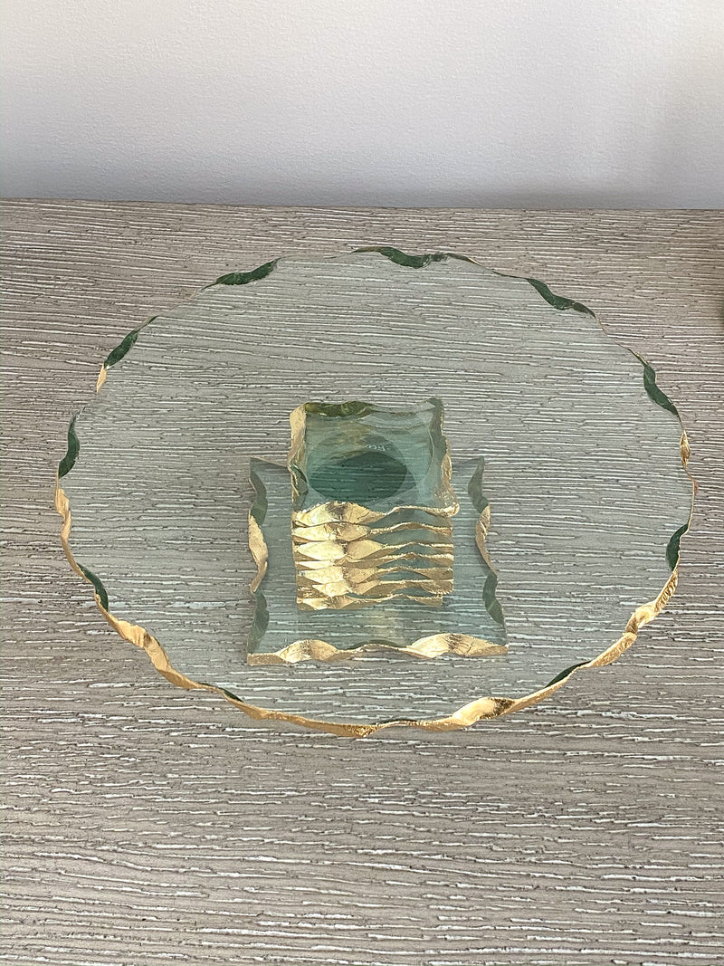 Stacked Glass Cake Stand with Textured Gold Rim ( 2 sizes )-Inspire Me! Home Decor