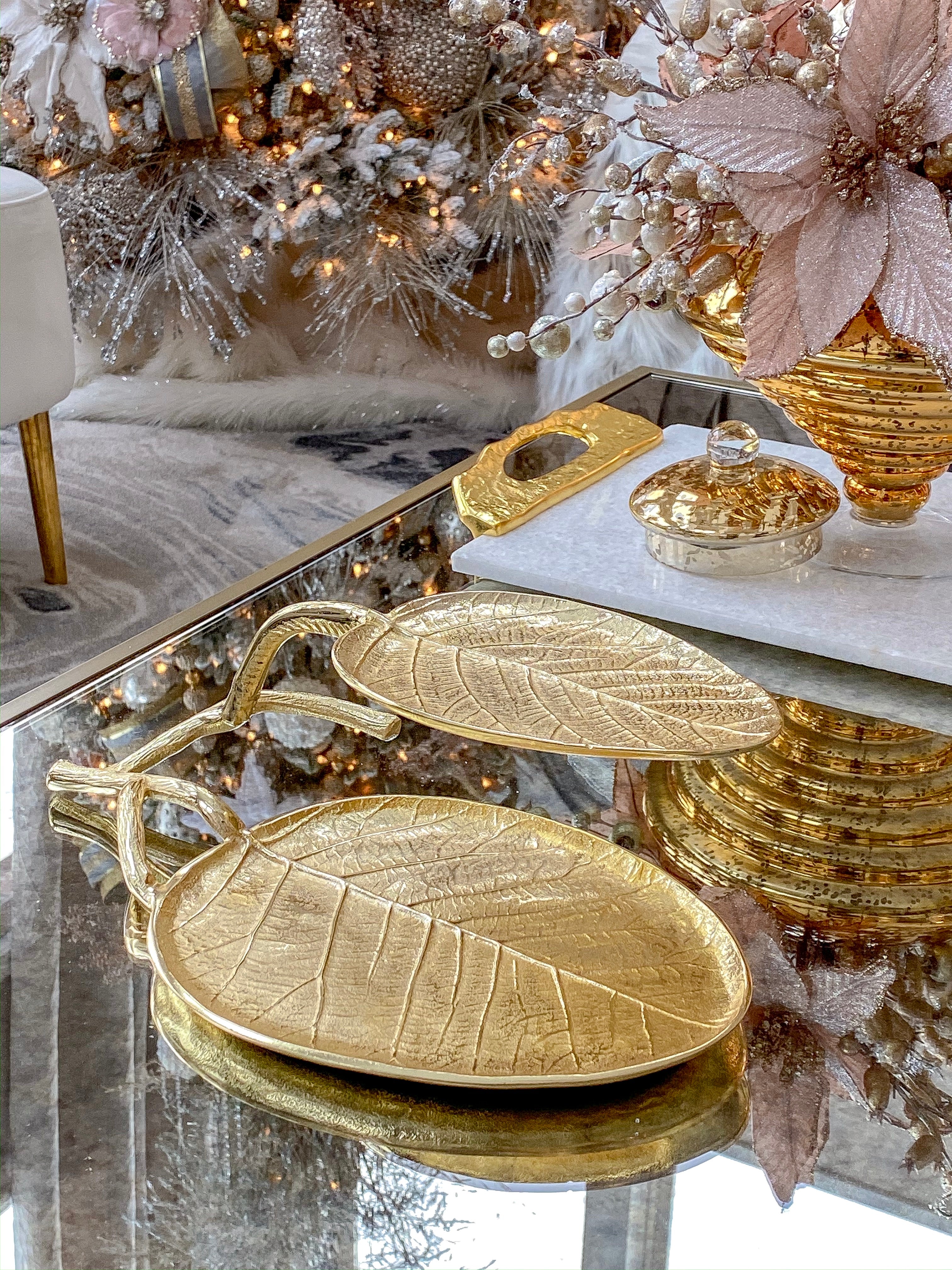 2-Tiered Leaf Tray Gold-Inspire Me! Home Decor