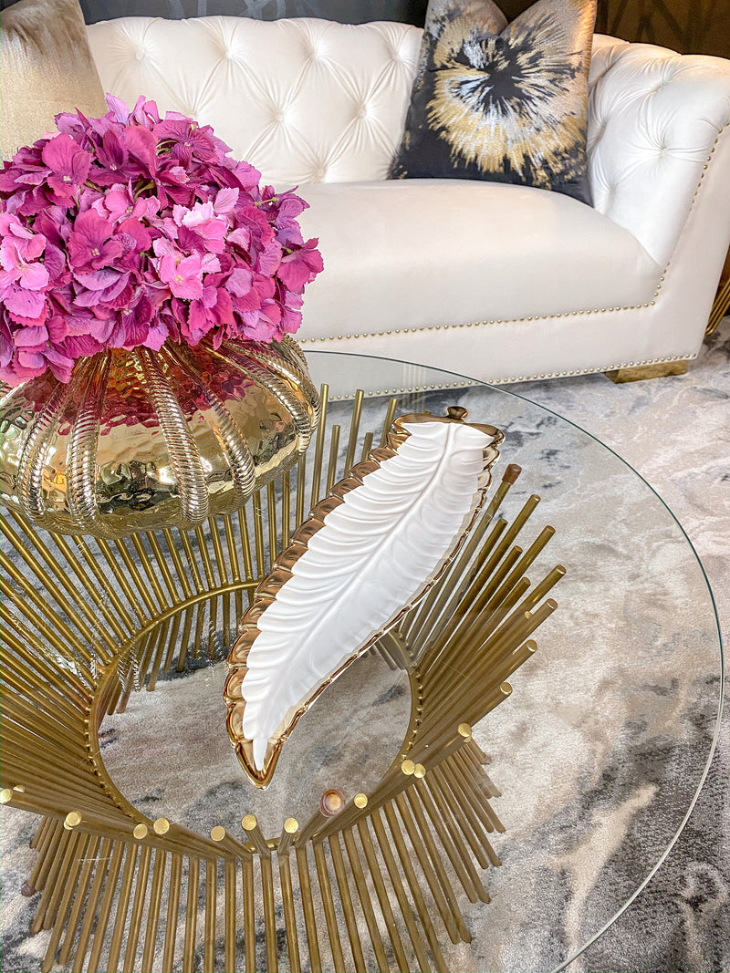 Long Porcelain Leaf Dish with Gold Edge-Inspire Me! Home Decor
