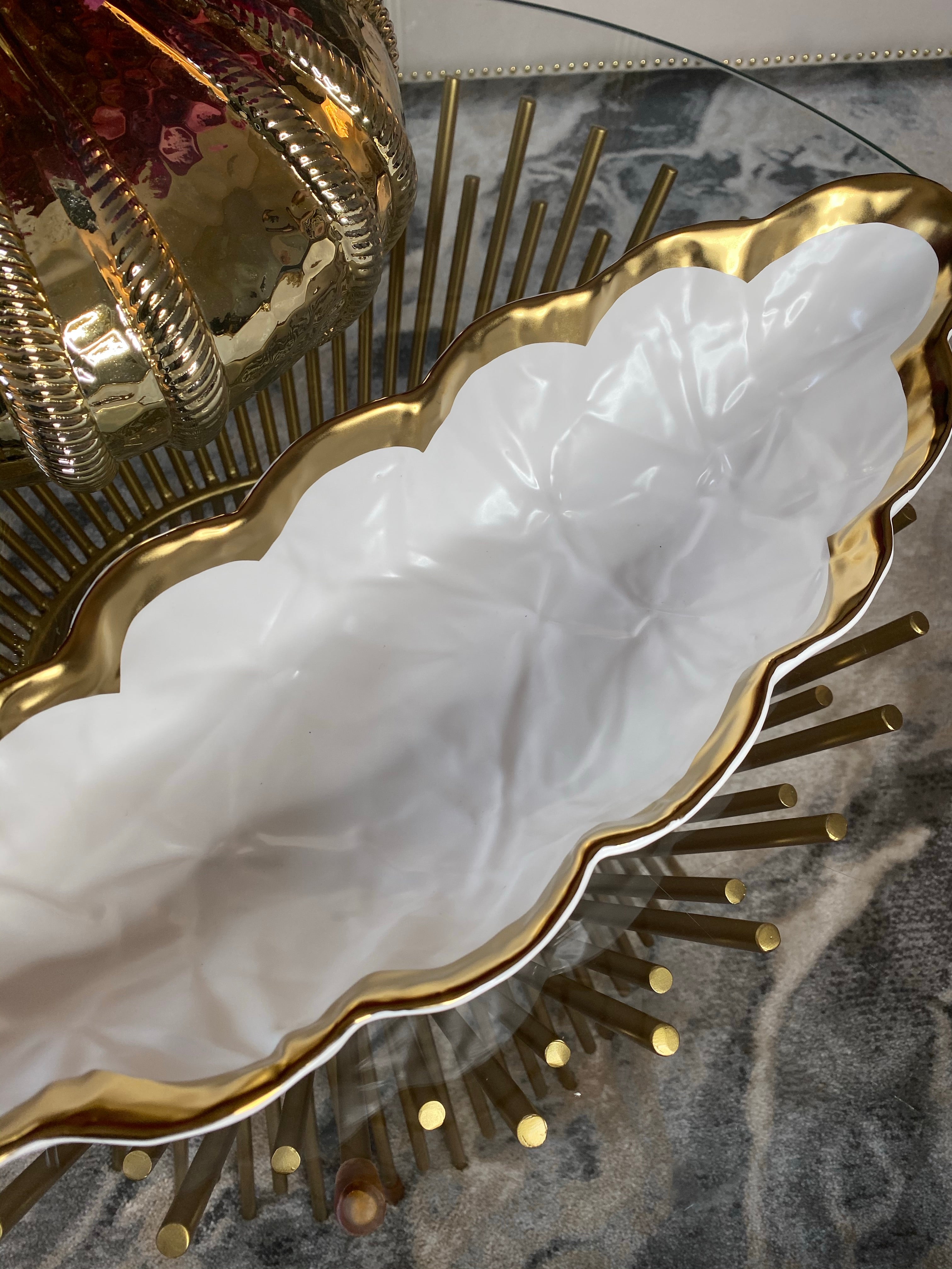 Crumpled Gold and White Porcelain Bowl-Inspire Me! Home Decor