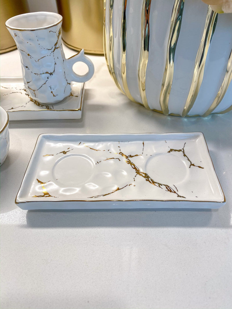 Metallic Gold Marble Print Turkish Coffee & Tea Set With Tray-Inspire Me! Home Decor
