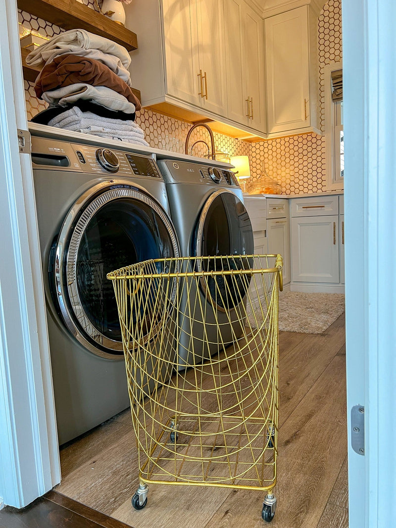 Gold Metal Rolling Laundry Basket/Storage Cart