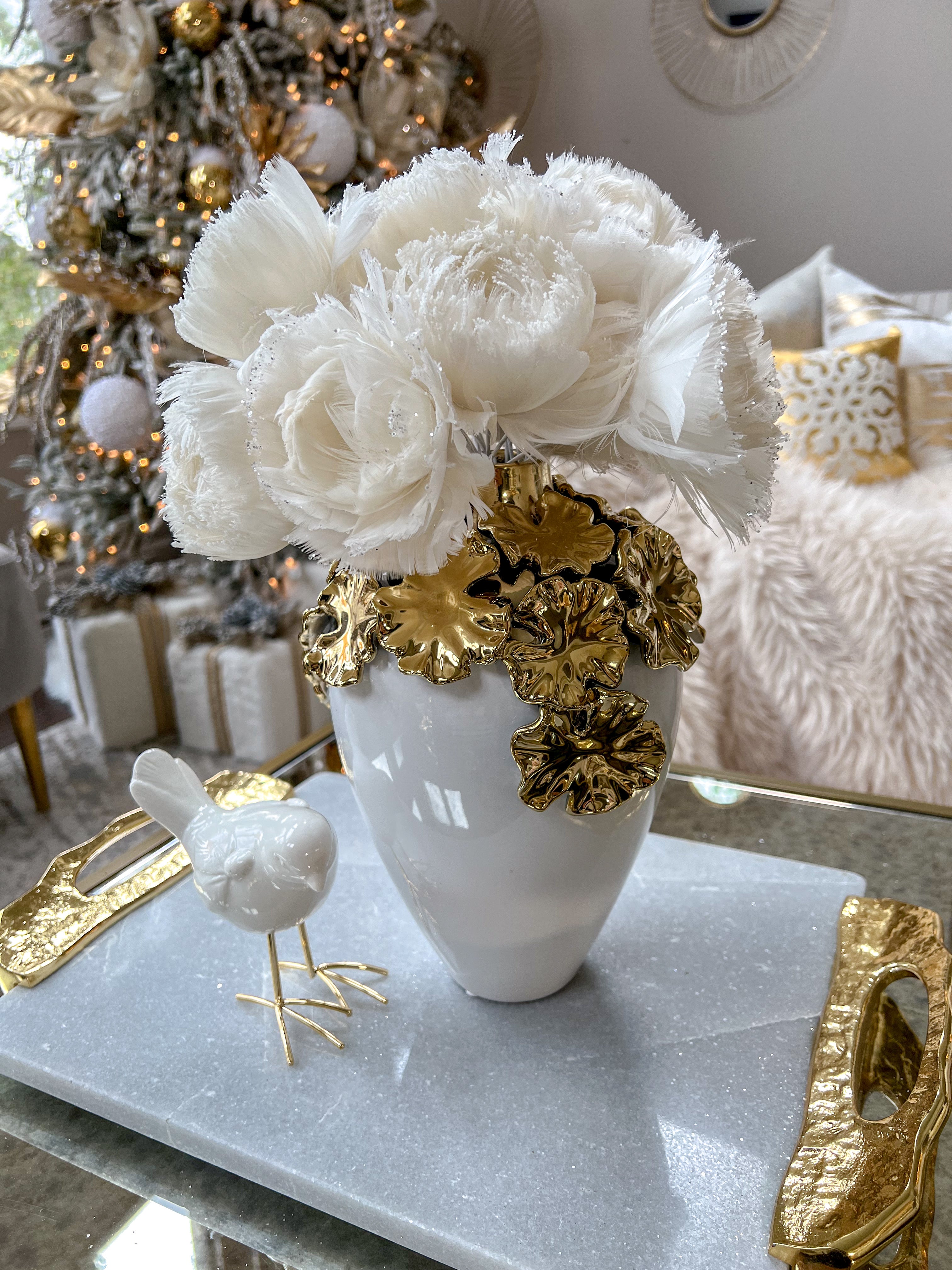 Gold Cascading Floral and White Vase-Inspire Me! Home Decor