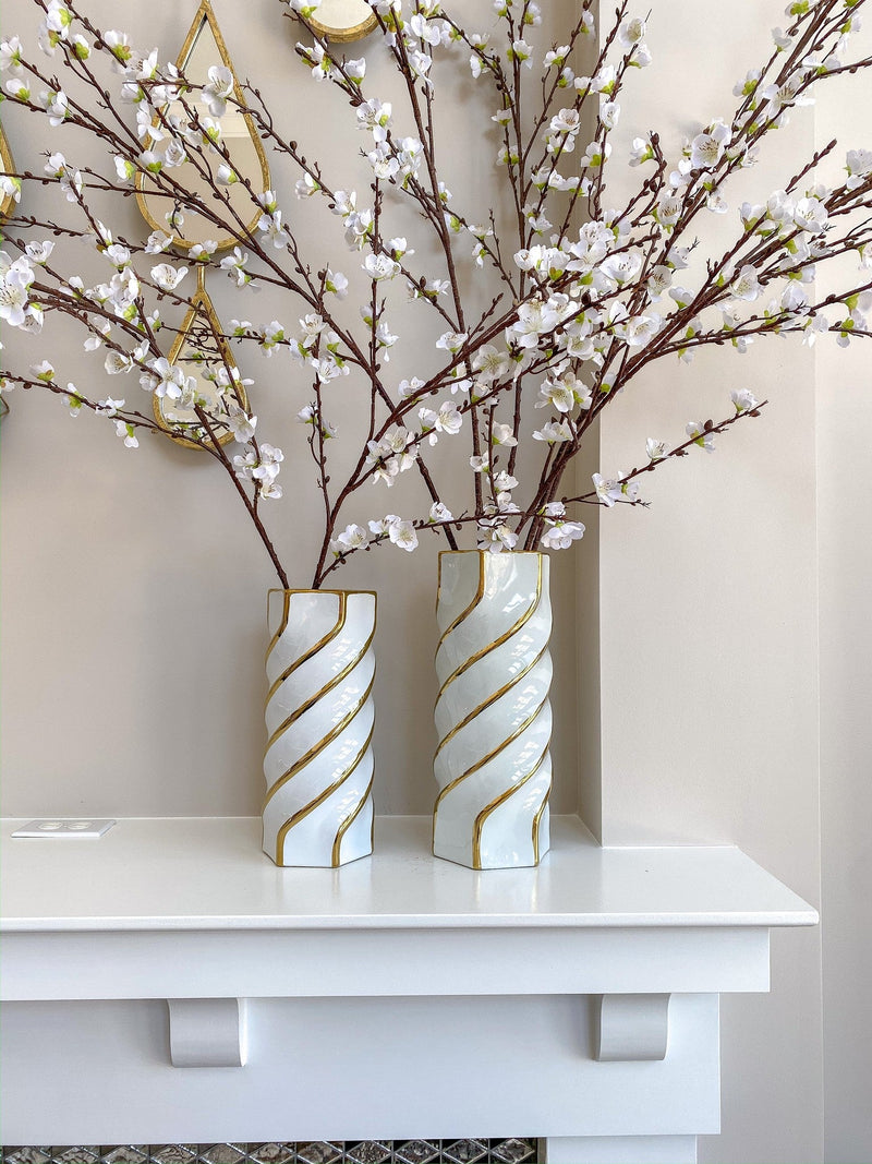 Gold and White Twist Vase (2 Sizes)-Inspire Me! Home Decor