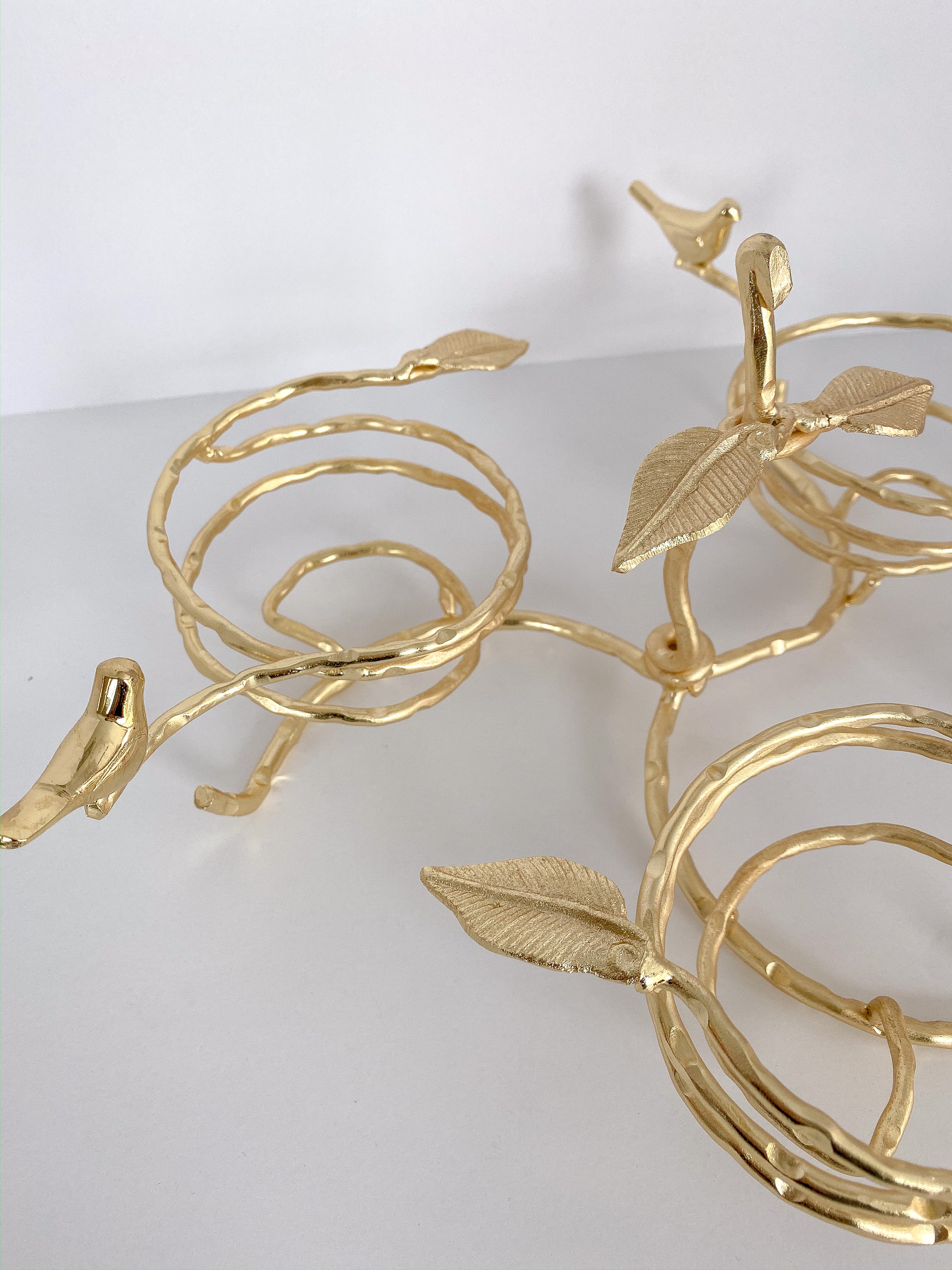 Gold Wrapped Branch Triple Candle Holder w/ Birds-Inspire Me! Home Decor