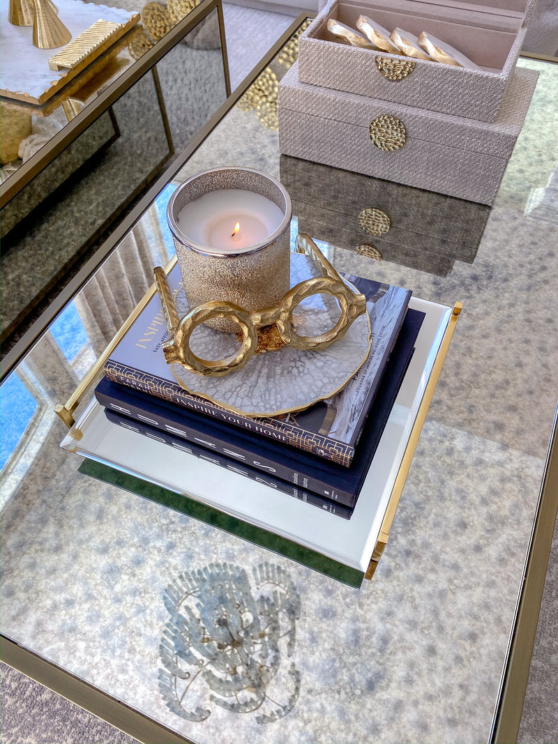 Square Mirror Tray w/ Gold Handles-Inspire Me! Home Decor