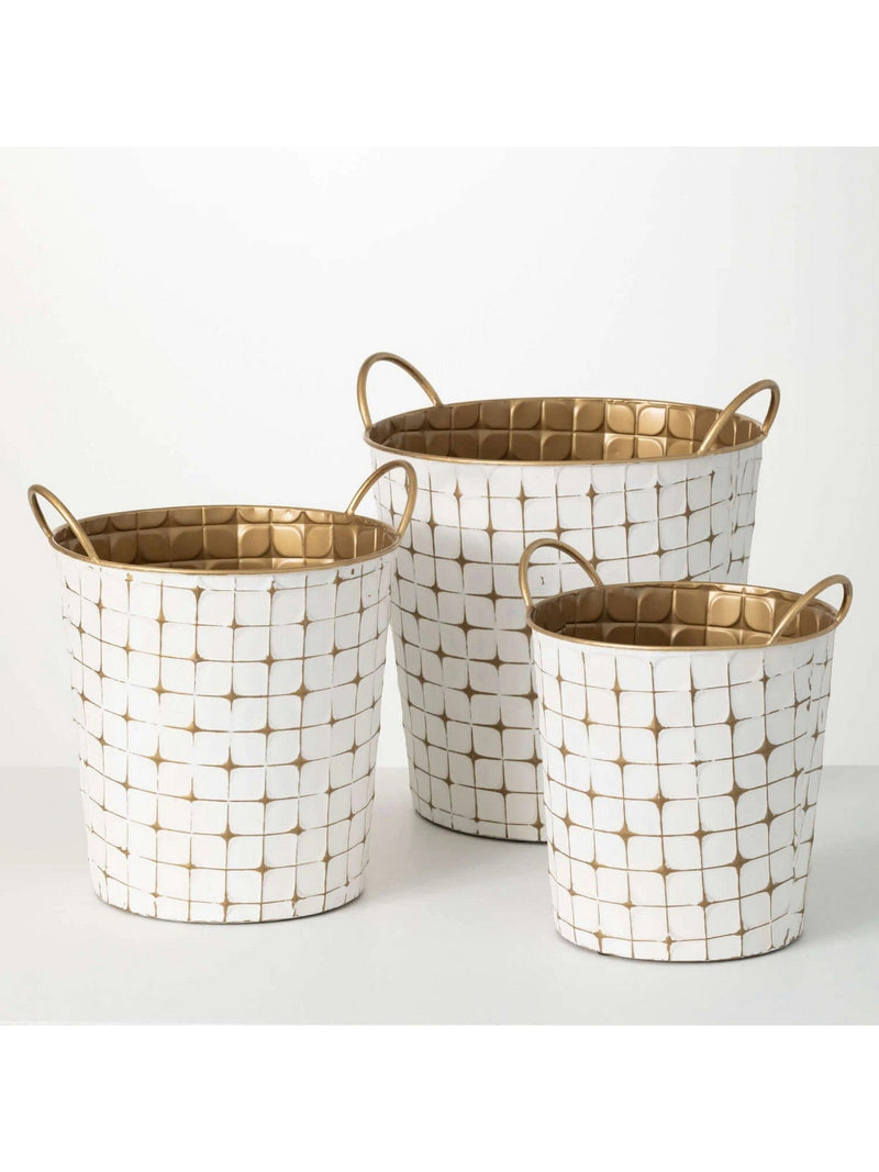 Indoor/Outdoor Gold and White Etched Planters (3 Sizes)
