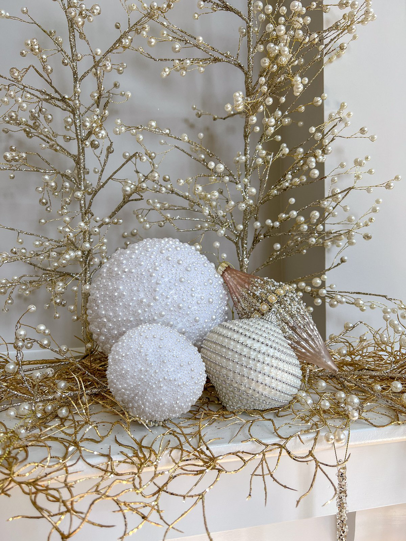 Oversized Beaded White and Pearl Ornament (2 Sizes)-Inspire Me! Home Decor